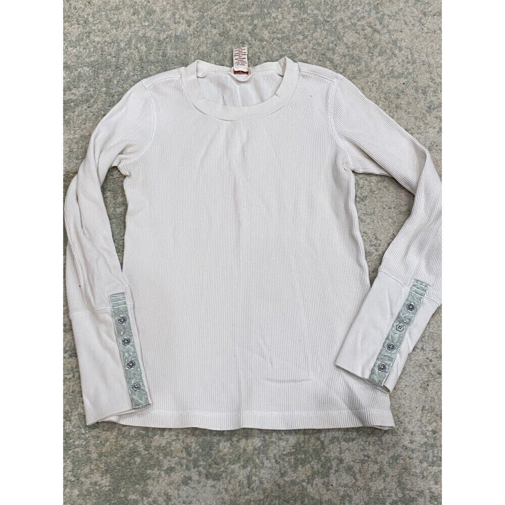 Sundance Shirt Womens Petite Small White Waffle Knit Thermal Button Cuff Casual